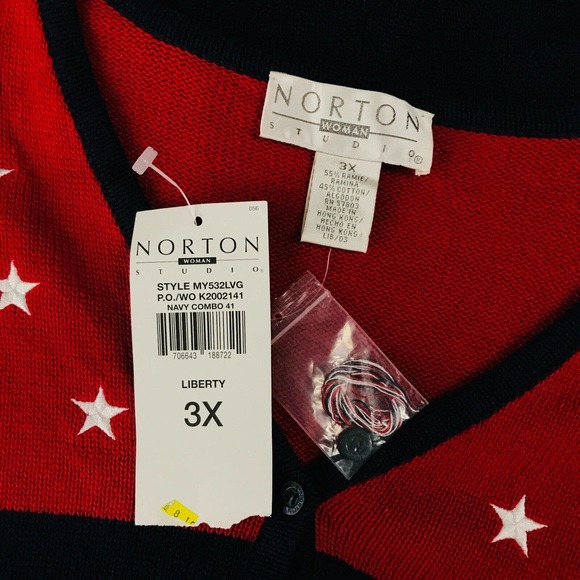 Norton Studio 3X Sweater Red Blue Stars Stripes Short Sleeve Patriotic NWT CG11 - Picture 3 of 5
